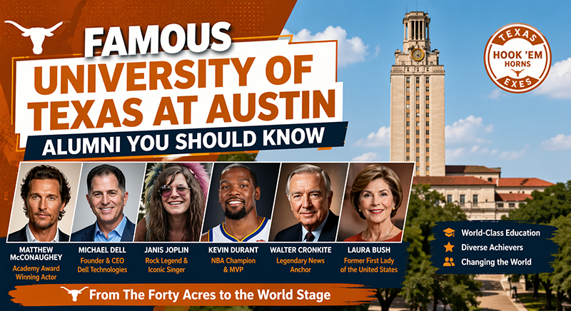 Famous University of Texas at Austin Alumni Cover Banner Design