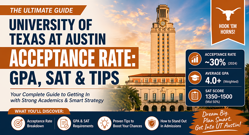 University of Texas at Austin Acceptance Rate Guide – GPA, SAT & Admissions Tips Banner
