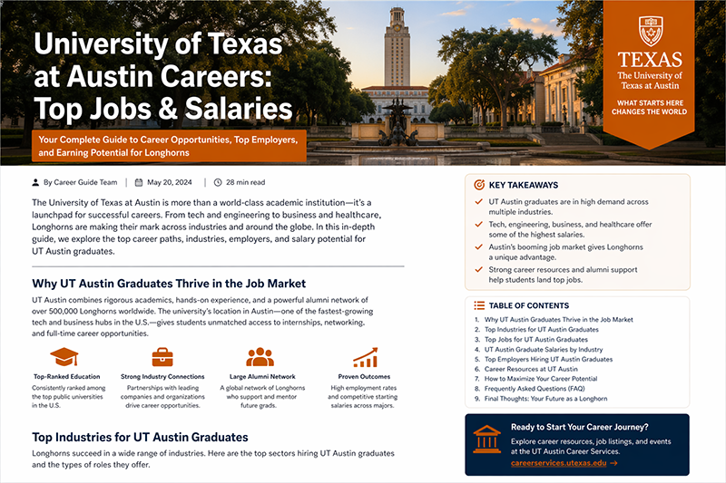 University of Texas at Austin Careers Guide Cover Top Jobs & Salaries Overview